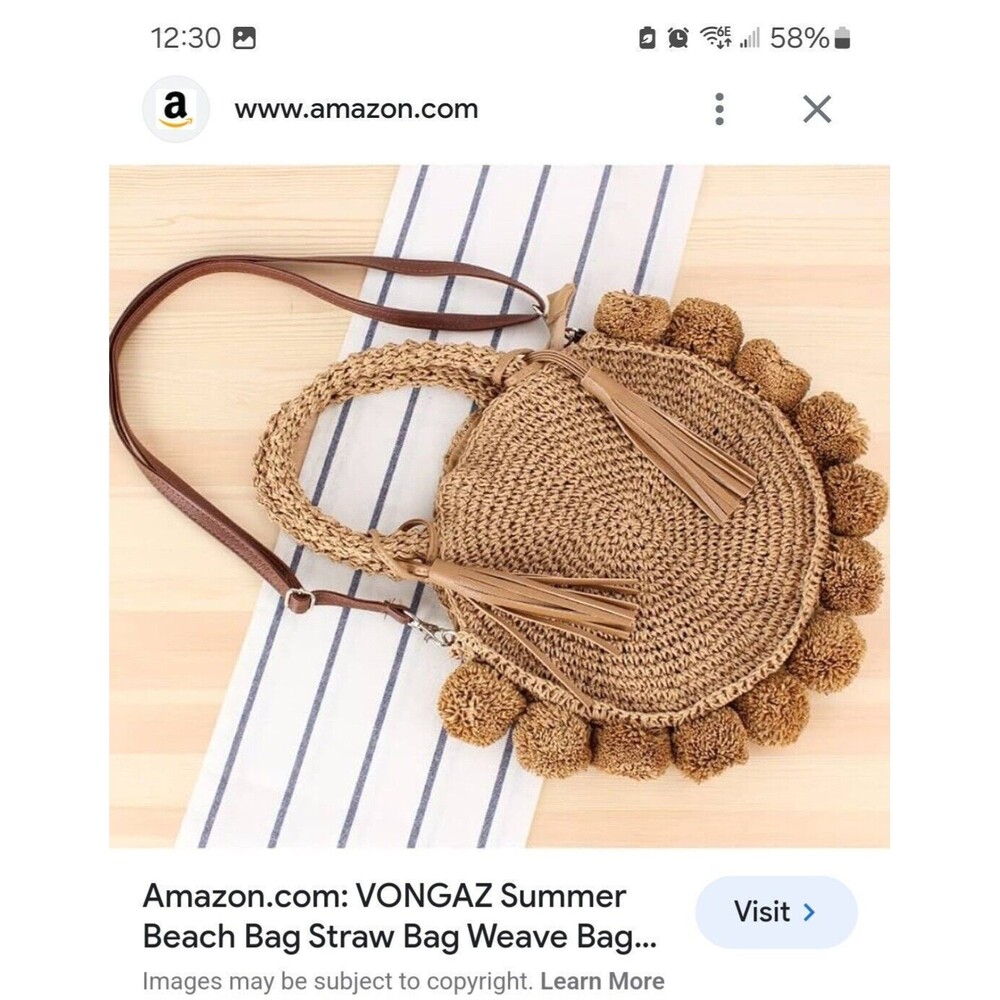 Bohemian Straw Bag With Pom Poms With Crossbody Strap. NWOT